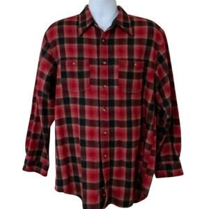 Pendleton Buffalo Plaid Outdoor Wool Shirt Men L Long Sleeve Chest Pocket Button